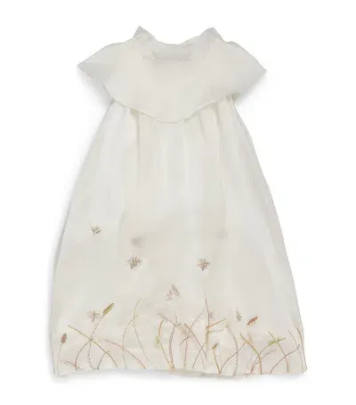 Shatha Essa Kids' Silk Organza Embroidered Dress In White