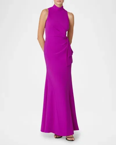 Shoshanna Sleeveless Mock-neck Crepe Gown In Fuchsia