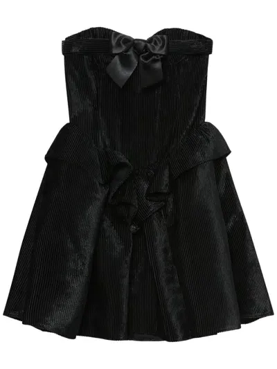 Shushu-tong Bow Detailing Corduroy Dress In Black