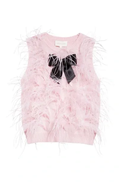 Shushu-tong Shushu/tong Bow Feather Sleeveless Wool Blend Sweater In Pink