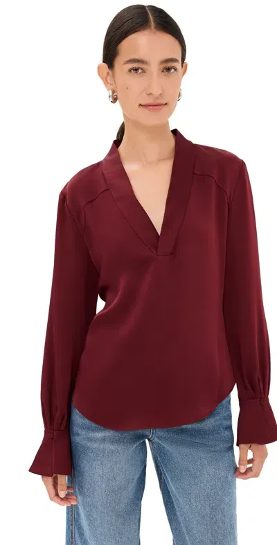 Simkhai Maisey Long Sleeve V Neck Blouse Oxblood In Red