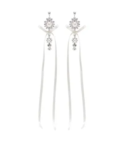 Simone Rocha Diamond & Pearl Crest Bow Earrings Accessories In White