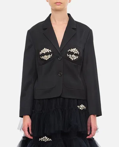 Simone Rocha Fitted Bust Detail Jacket W/ Embroidery Detail In Black