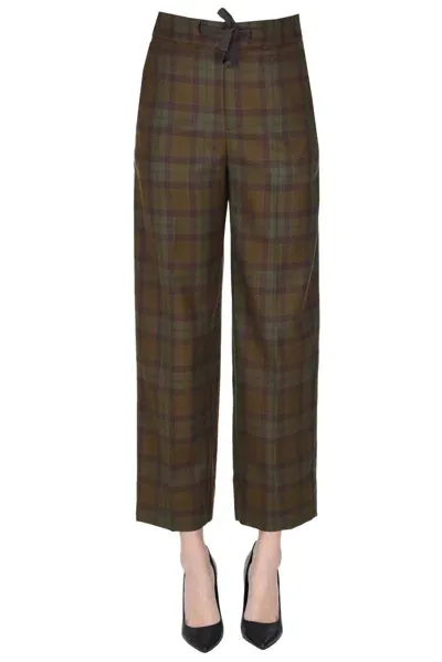 Soeur Checked Print Trousers In Olive Green