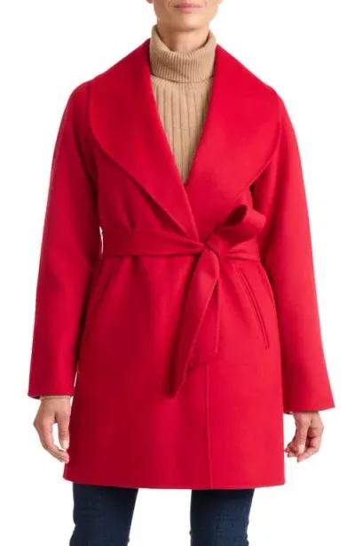 Sofia Cashmere Double Face Wool Blend Wrap Coat In Red