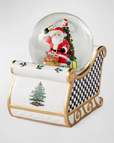 Spode Christmas Tree Checker Snow Globe In Green