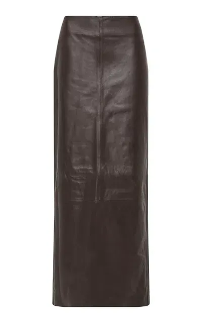 St Agni Leather Column Midi Skirt In Brown