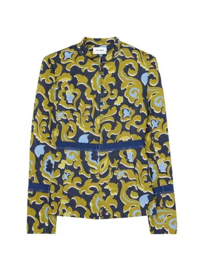 St John Silk Jacquard Paisley Jacket In Royal Blue Multi