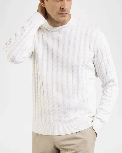 Stefano Ricci Men's Silk And Cotton Cable Knit Crewneck Sweater In White