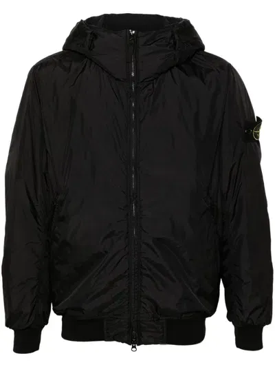 Stone Island Compass-badge Hooded Windbreaker In Black