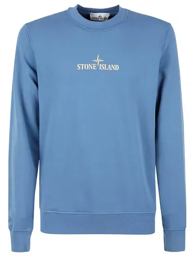 Stone Island Logo Printed Crewneck Sweatshirt In Blue