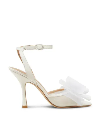 Stuart Weitzman , Blushing Bow 100 Sandal, Sandals, Cream/white, Lacquered Nappa/mesh In Gray