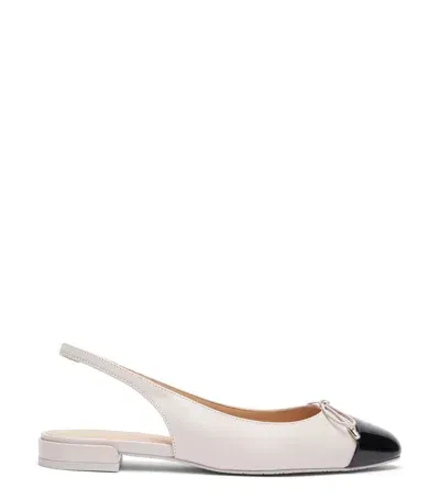 Stuart Weitzman , Sleek Bow Slingback Flat, Flats And Loafers, Glaze/black, Smooth Calf/patent In White