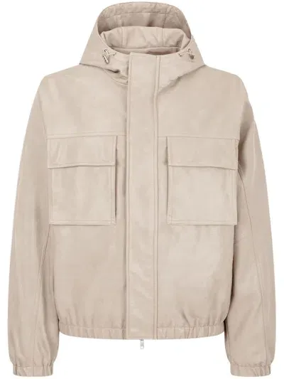 Studio Tomboy Drawstring Faux-leather Hoodie In Neutrals