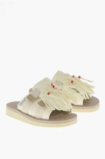 Suicoke Faux Leather Hoto Sandals With Fringes And Beads In Neutral