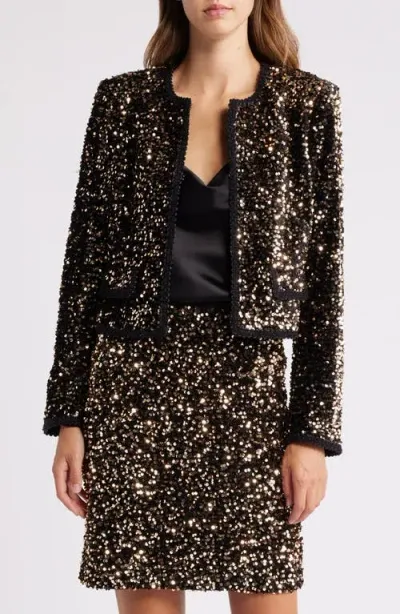 Tahari Asl Sequin Open Front Jacket In Gold Black