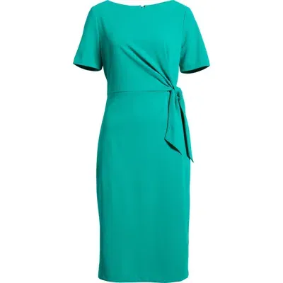 Tahari Asl Side Tie Short Sleeve Sheath Dress In Jade