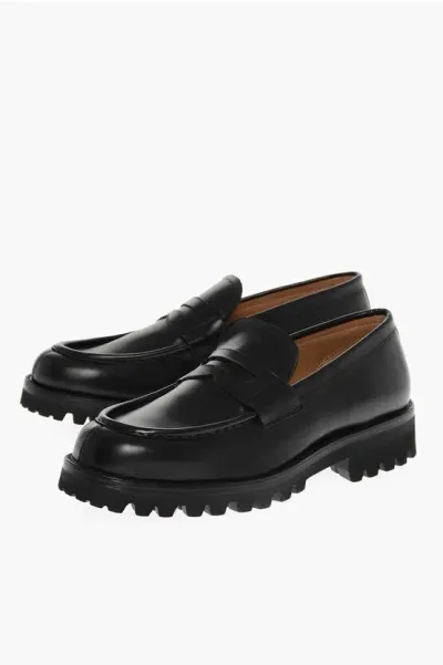 Testoni Leather Courmayeur Penny Loafers With Commando Sole In Black