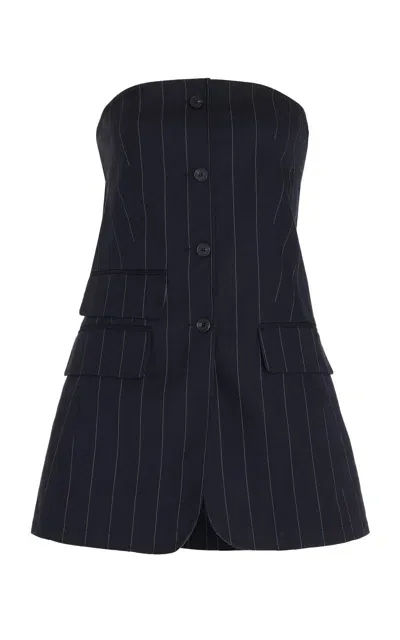 The Frankie Shop Sunny Strapless Linen-blend Suiting Top In Navy