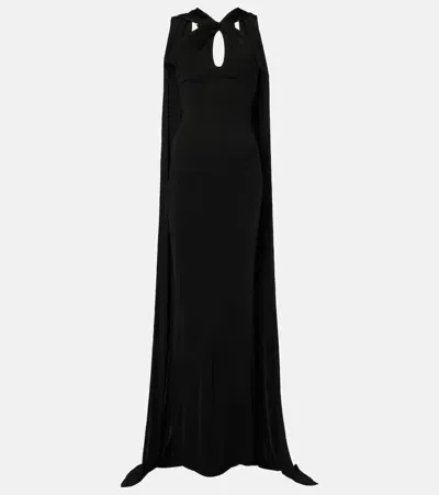 The New Arrivals Ilkyaz Ozel Cutout Caped Halterneck Gown In Black