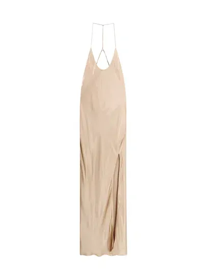 The Nina Studio Satin Dress With Frontal Slit In Neutral