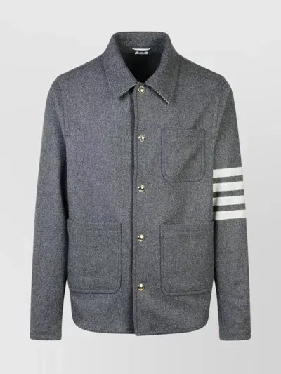 Thom Browne Wool Blend Jacket With Striped Sleeve Detail In Gray