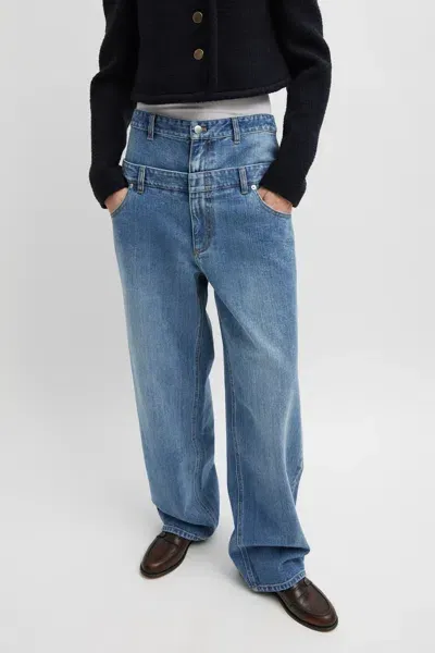 Tibi Classic Wash Denim Double Waisted Slouchy Carpenter Jean In Blue