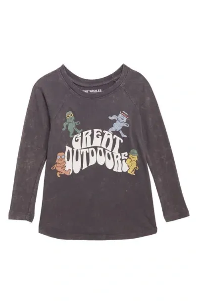 Tiny Whales Kids' Great Outdoors Long Sleeve Graphic T-shirt In Mineral Black