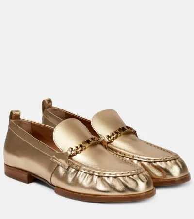 Tod's Metallic Leather Loafers In Gold