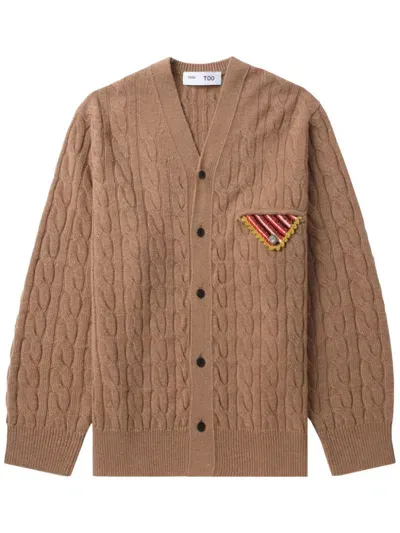 Toga Cable Knit Cardigan In Brown