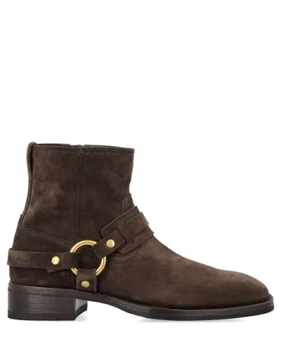 Tom Ford Buckle-embellished Ankle Boots In Brown