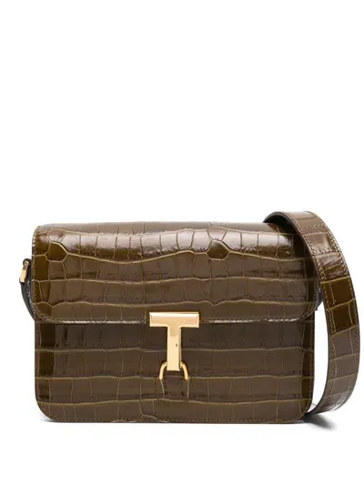 Tom Ford Croc-embossed Shoulder Bag In Green