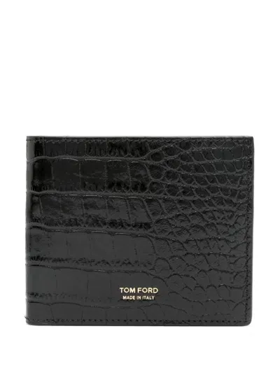 Tom Ford Croc-embossed Wallet In Black