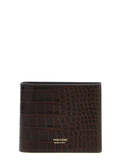 Tom Ford Embossed Bifold Wallet In Brown