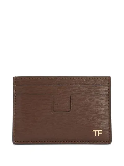 Tom Ford Gold-tone Logo Cardholder In Braun