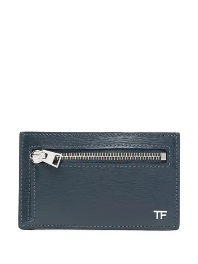 Tom Ford Horizontal Grain Leather Zipper Cardholder Accessories In Blue