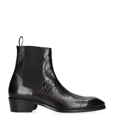 Tom Ford Leather Croc-embossed Chelsea Boots In Brown