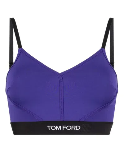 Tom Ford Logo-trim Stretch Bralette In Purple