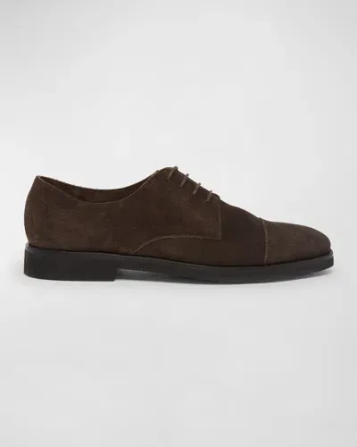 Tom Ford Men's Suede Rubber-sole Derby Shoes In Coffee