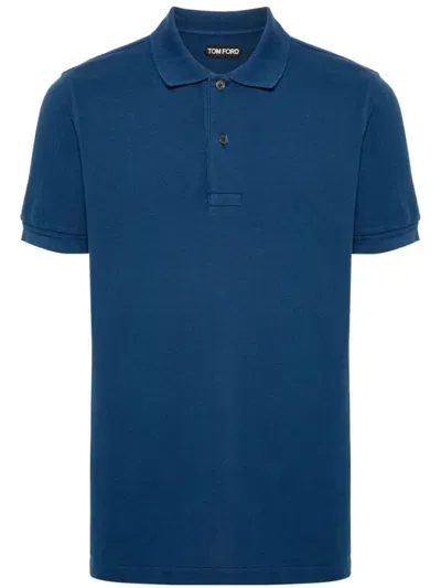 Tom Ford Button-up Cotton Polo Shirt In Blue