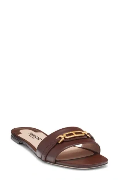 Tom Ford 5mm Whitney Soft Leather Flat Slides In Brown