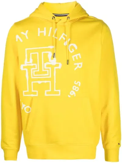 Tommy Hilfiger Logo-print Cotton Hoodie In Yellow