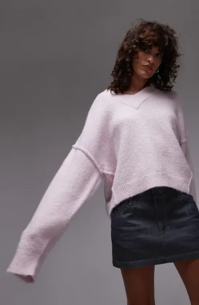 Topshop High V-neck Sweater In Lilac