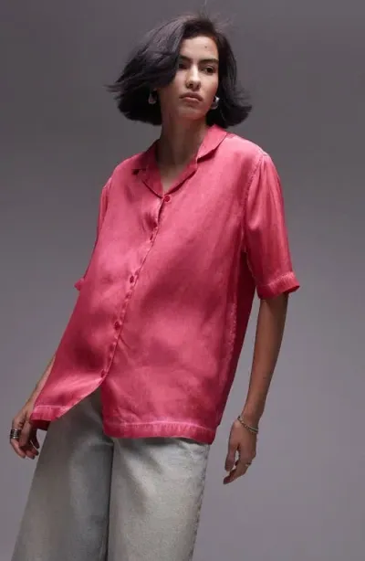 Topshop Short Sleeve Satin Shirt In Pink - Part Of A Set