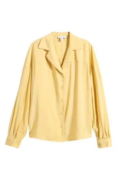 Topshop Textured Woven Button-up Shirt In Yellow