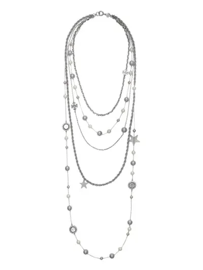 Tory Burch Crystal And Pearl Necklace In Silver