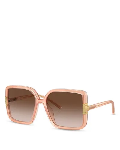 Tory Burch Flat Eleanor Square Sunglasses, 57mm In Pink/brown Gradient