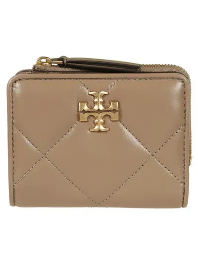 Tory Burch Kira Chevron Diamond Quilt Bi-fold Wallet In Taupe Oak