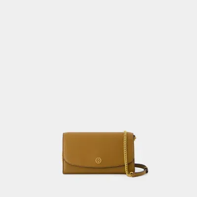 Tory Burch Robinson Wallet On Chain In Beige