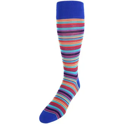 Trafalgar Brady Multi Stripe Mid-calf Mercerized Cotton Socks In Red, Yellow, Light Blue